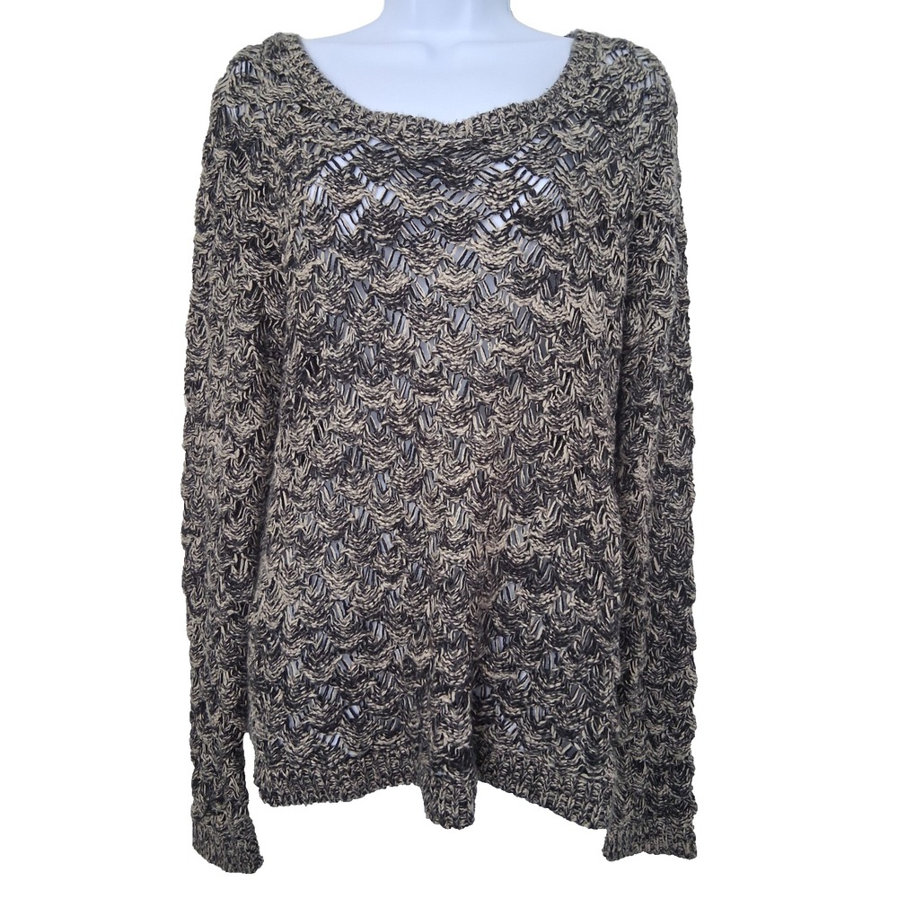 Maurices Split Back Sweater Open Knit Pullover Marled‎ Black Tan Size Large